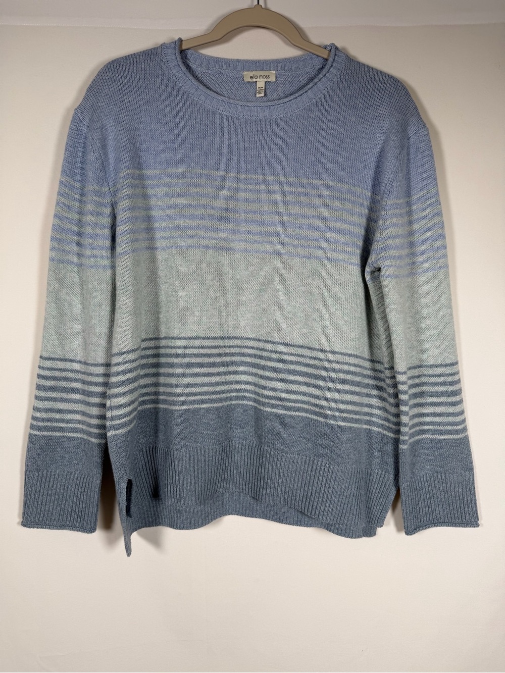 Ella Moss Soft Blue Gradient Stripe Roll Neck Sweater - Coastal, Preppy